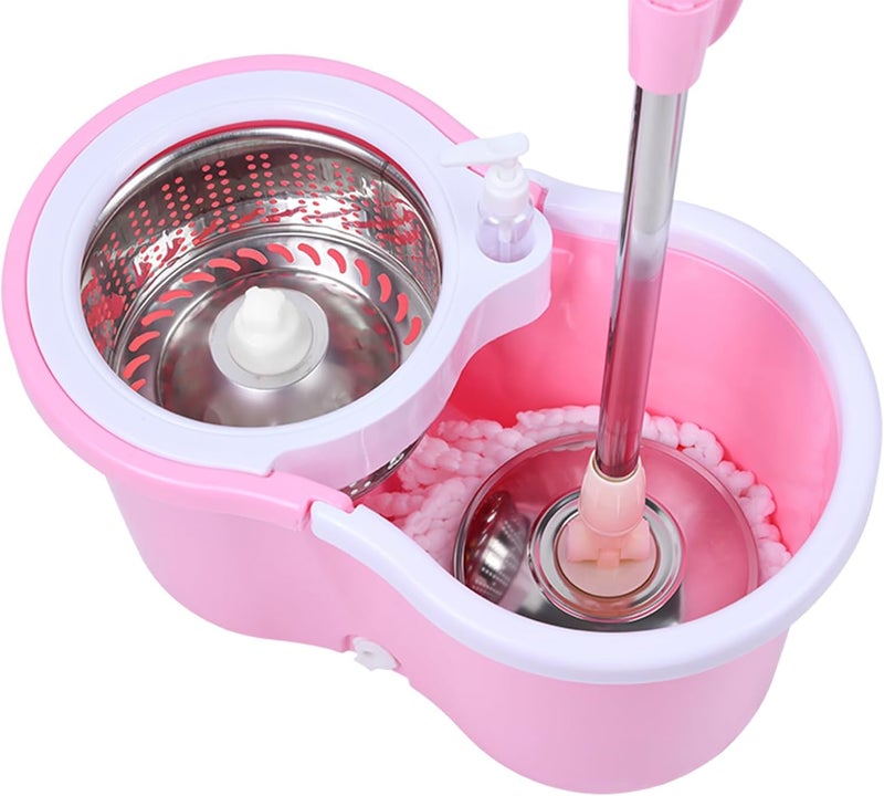 Eleckey Cute Pink Mop and Bucket Set with 3 Extra Refills (Pink) - Image 1